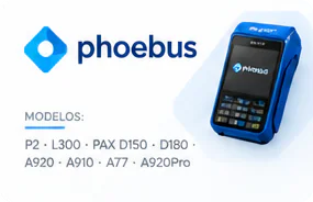Phoebus — terminais compatíveis: P2 · L300 · PAX D150 · D180 · A920 · A910 · A77 · A920Pro