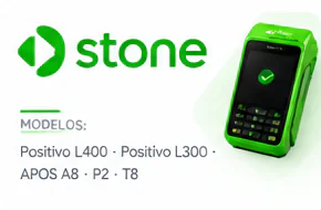 Stone — terminais compatíveis: Positivo L400 · Positivo L300 · APOS A8 · P2 · T8